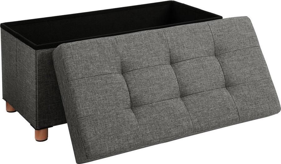 Segenn 's Seat Chest Poef Hocker met Opbergruimte en Deksel Houten Pootjes Donker Grijs