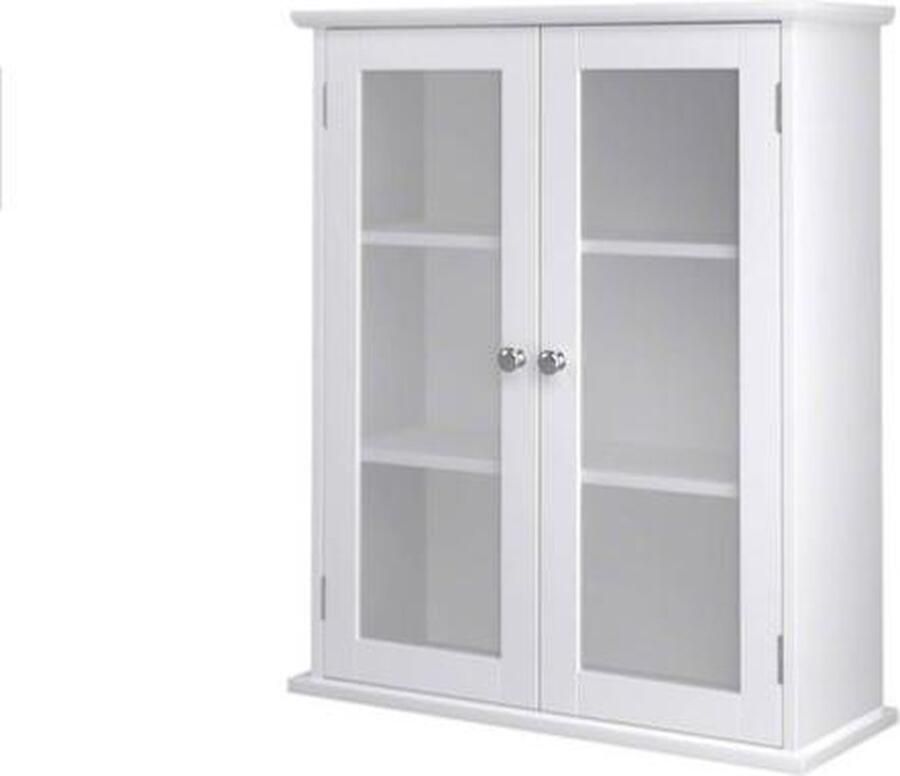 Segenn 's Wandkast badkamerkasten hoog Badkamerkast kolomkast badkamer Medicijnkastje met in hoogte Verstelbare Planken Vitrine 55 x 20 x 65 cm Hout Wit