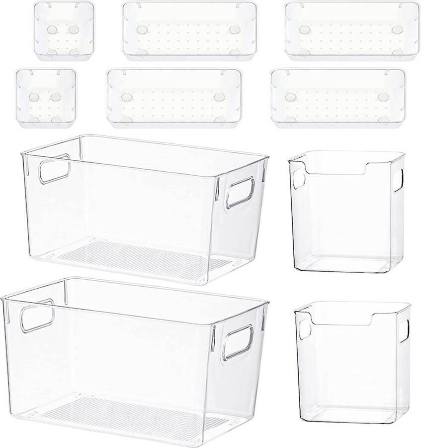 Seitop Set van 10 koelkastorganizers met 5 maten transparante opbergdoos met handvat plastic lades organizersysteem voor provisiekast vriezer kast lade