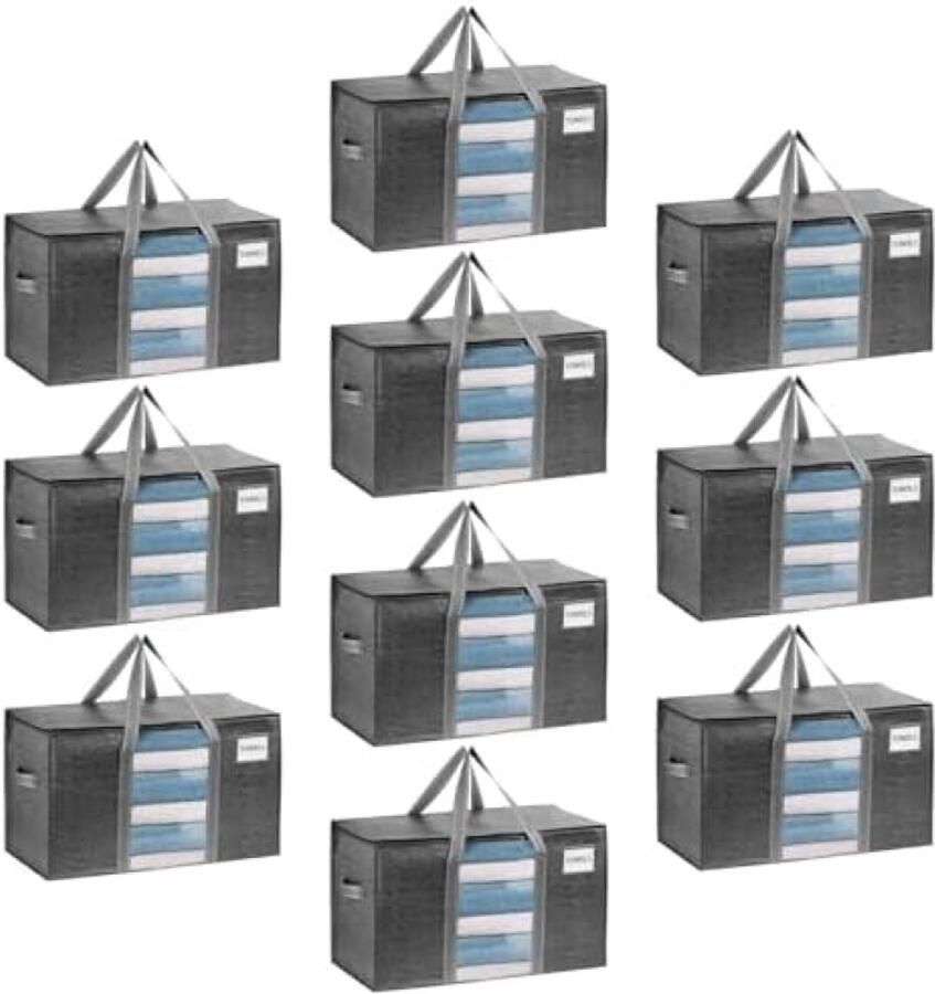 Selbro 10 Pack Verhuiszakken Stevige Opbergzakken met Venster en Dubbele Rits Donkergrijs