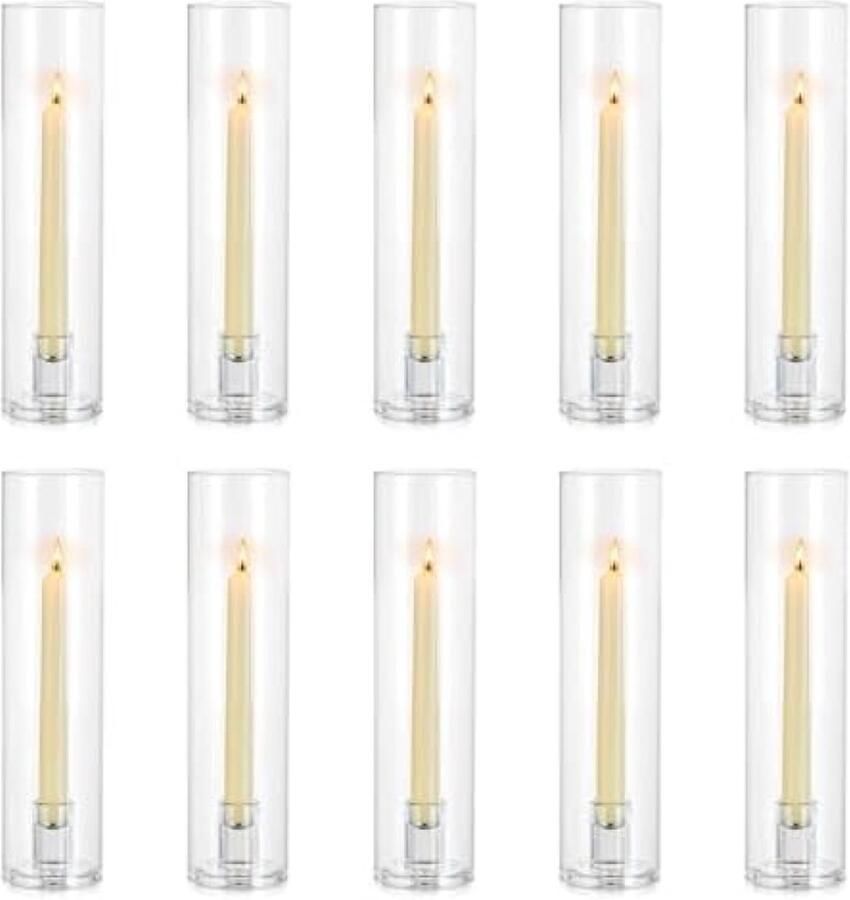 Selbro 10 Stuks Glazen Kaarshouders Winddichte Taper Kaarshouder voor Binnen en Buiten Helder Glas Modern Design voor Bruiloft Kerstmis Tafel Diner en Open Haard