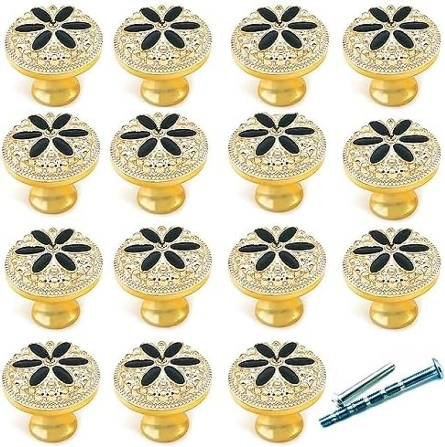 Selbro 15 stuks glanzend-zilveren bloemlade-knoppen sprankelende madeliefjes ronde dressoir-knoppen moderne artistieke meubeldecoratie DIY-trekken voor houten kasten