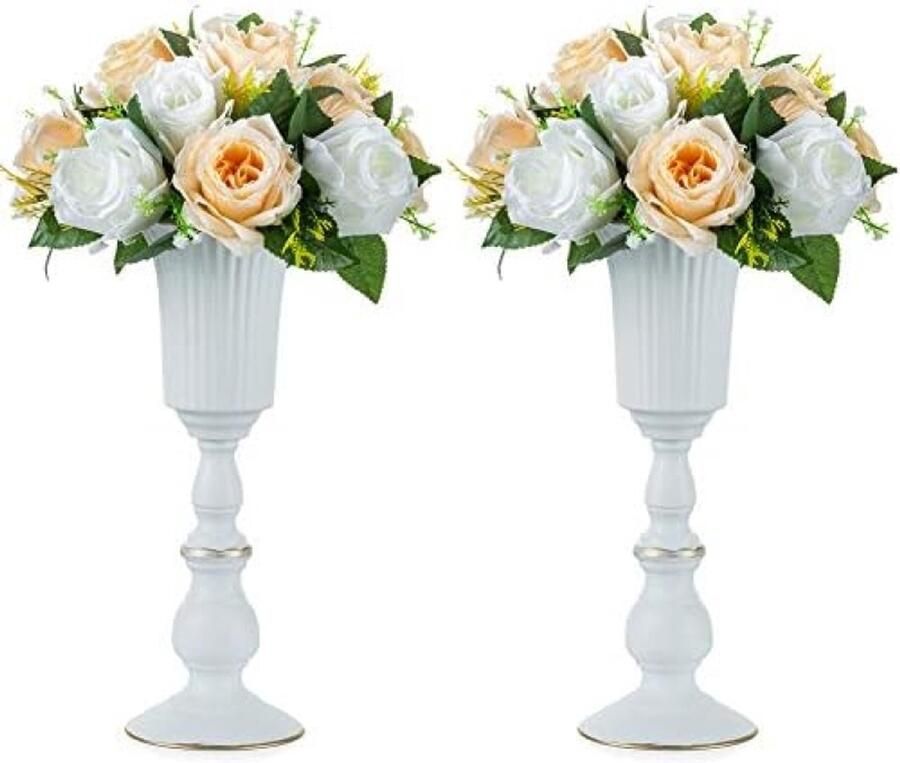 Selbro 2 stuks metalen bloemenvaas Witte tafel decoratie voor feesten en huisdecoratie 31 9 cm hoog