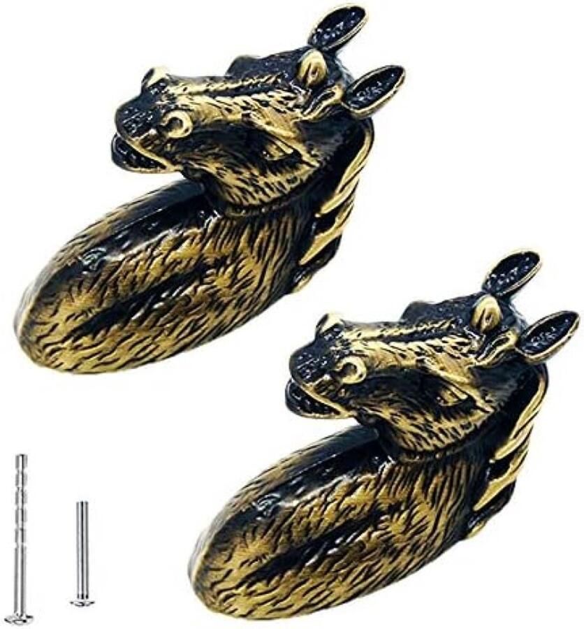 Selbro 2 Stuks Vintage Bronzen Paardenhoofd Knoppen voor Meubels Retro Stijl Kast- en Deurgrepen met Schroeven