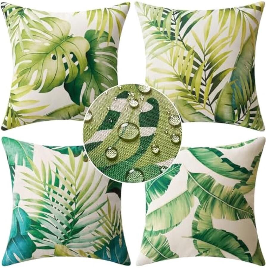 Selbro 4-delige waterdichte buitenkussenhoezen voor thuis kussenslopen voor tenten parkbedden banken stoelen slaapkamer decoratief balkon 45x45 cm groen