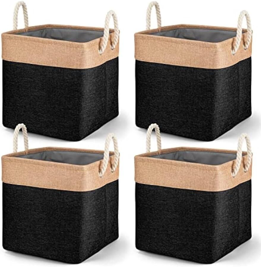 Selbro 4 stuks grote opbergmanden opvouwbare stoffen opbergdozen organizer met handgrepen voor kleding speelgoed kubus opbergmanden voor kasten planken kast (zwart)