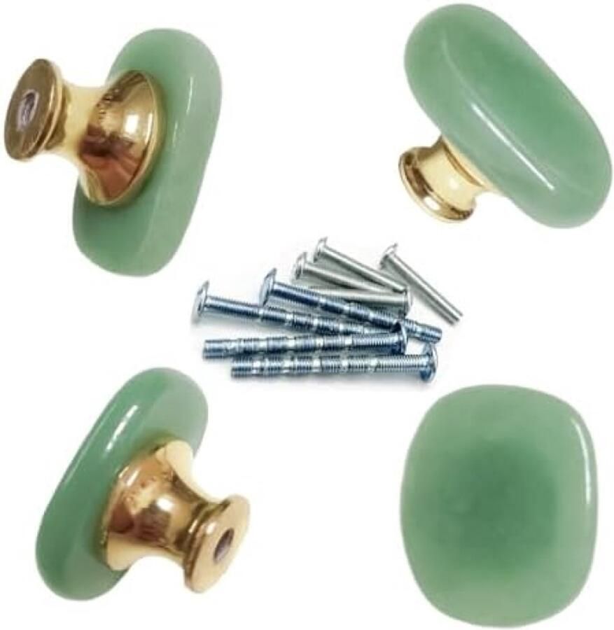 Selbro 4 stuks natuurlijke groene aventurijn-steenknoppen kristal-jade-lade-trekken edelstenen-kastgrepen voor meubels (groen)