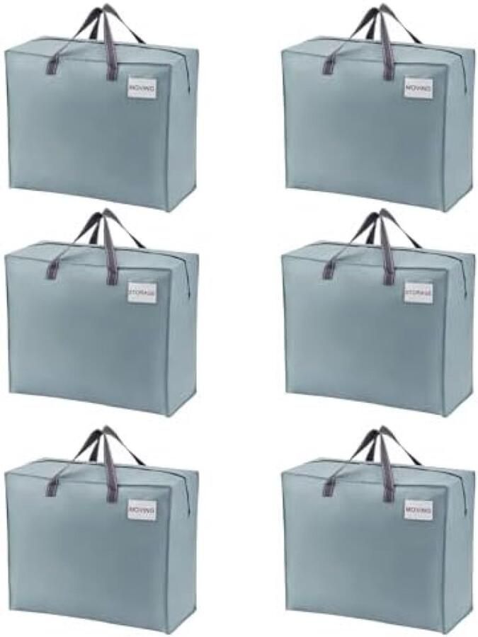 Selbro 5-pack Opberg- en Verplaatsingstassen Organizertas Stevige Draagtas met Ritssluiting Ideaal voor Kleding Beddengoed Dekbedden en Kussens (Lichtblauw 22 Gallon 6 stuks)