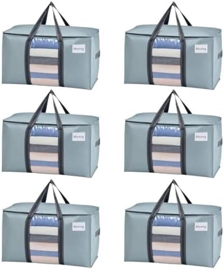 Selbro 6 Pack Verhuiszakken Stevige Opbergzakken met Handgrepen en Rits Lichtblauw met Venster