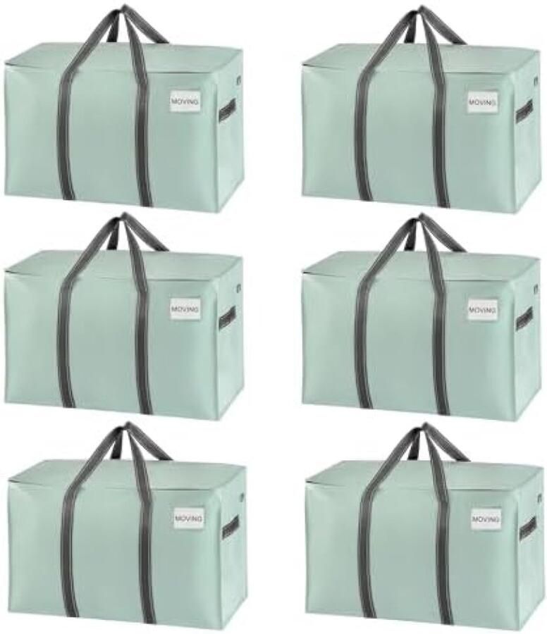 Selbro 6 Pack Verhuiszakken Stevige Opbergzakken met Handgrepen en Rits Lichtgroen Ideaal voor Verhuizen Opslag en Reizen