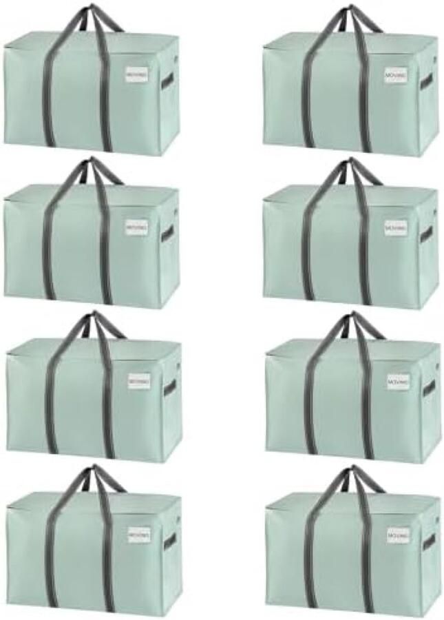 Selbro 8 Pack Verhuiszakken Stevige Opbergtassen met Rits en Handgrepen Lichtgroen Ideaal voor Verhuizen Opslag en Reizen