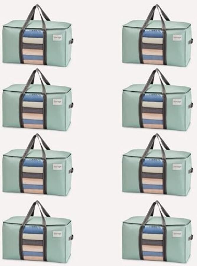 Selbro 8 stuks extra grote verhuiszakken voor kleding en benodigdheden waterdichte opbergzakken voor verhuizingen en organisatie (lichtgroen)