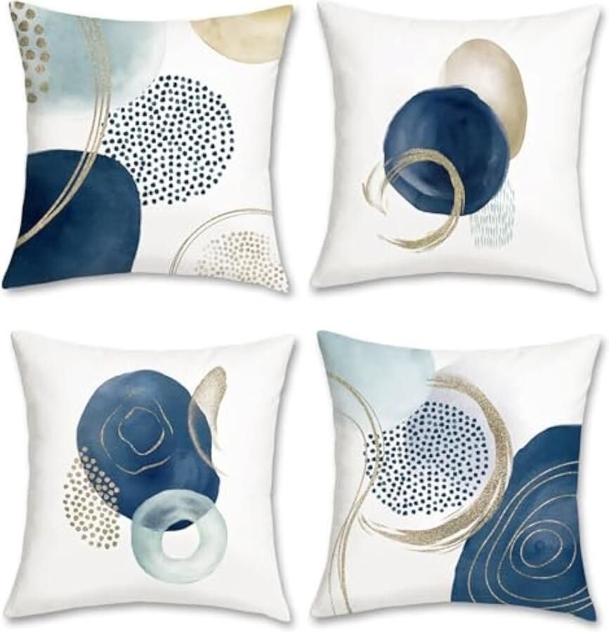 Selbro Abstracte Kussenhoezen 45 x 45 cm Mid Century Modern Minimalistisch Blauw Geometrische Decoratieve Kussenslopen voor Sofa Bank Bed Home Decor Set van 4
