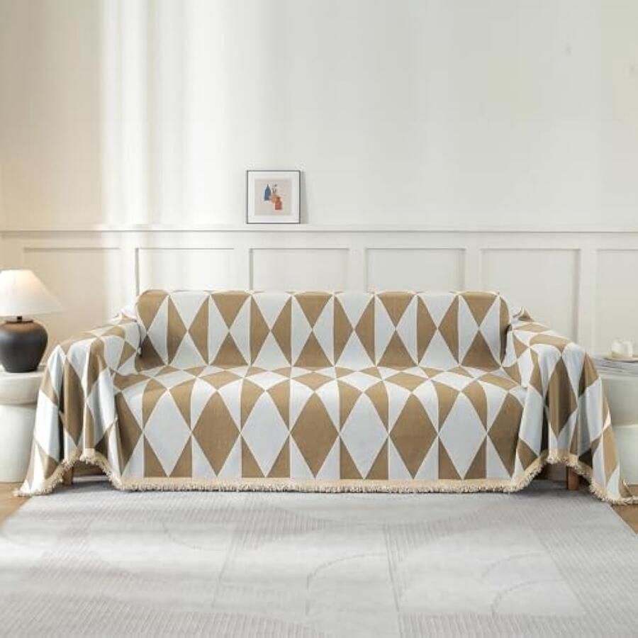 Selbro Bankhoes 180x340 CM (3 plaatsen) Universele Vier Seizoenen Bankhoes met Armleuningen Bankhoes voor Vlekbestendige Home Decor Khaki