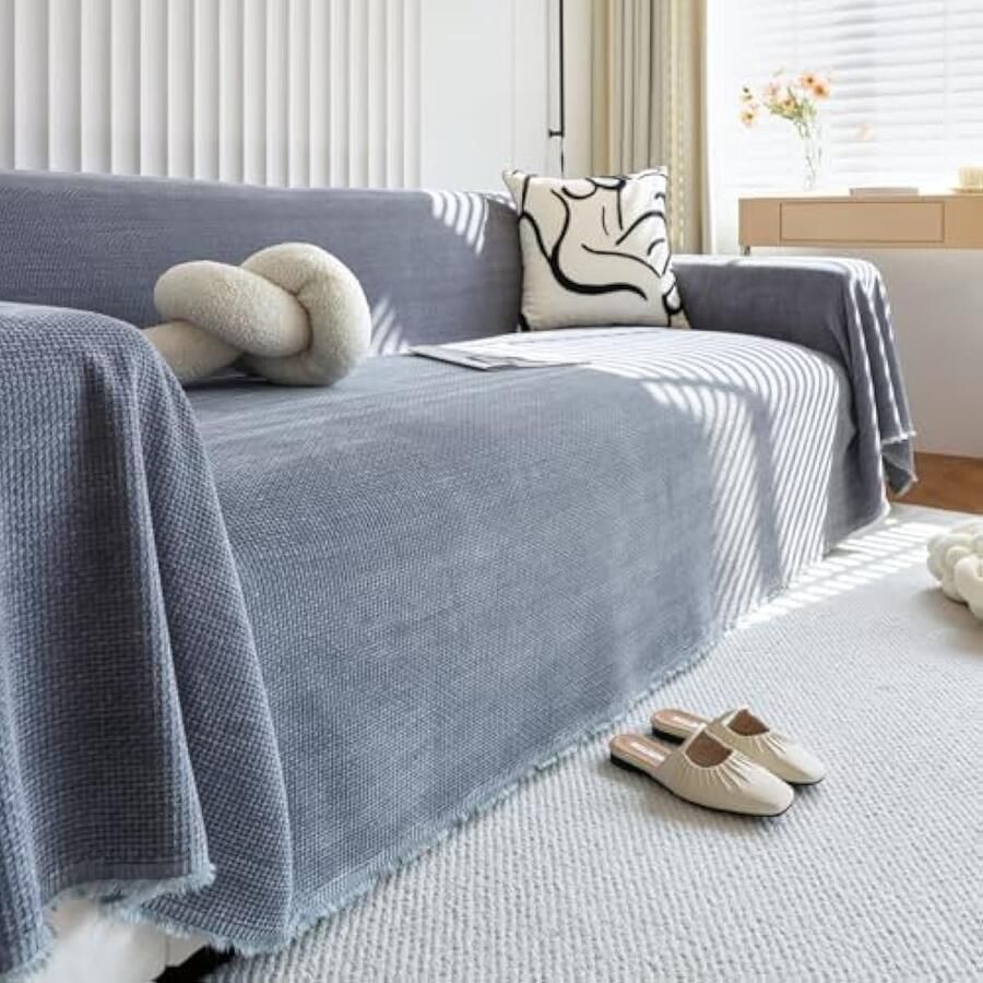 Selbro Bankhoes chenille hoekbankhoes wasbare L-vormige bankhoezen sectionele bankhoes met kwastjes meubeeschermer voor huisdier loveseat futon schoffels