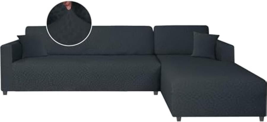 Selbro Bankhoes Met Links Rechts Schiereiland Stretch Hoekbankhoes Sofahoes Chaise Longue Bankhoes in L-vorm (2 Plaatsen+3 Plaatsen Donkergrijs)