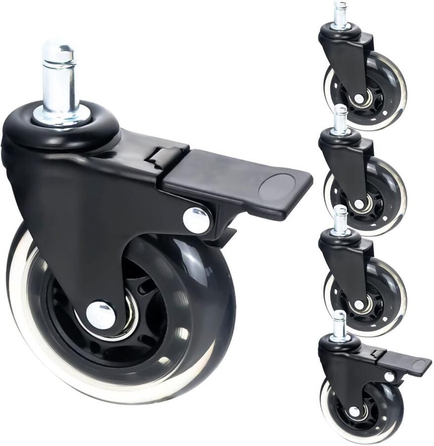 Selbro Bureaustoelwielen voor Harde Vloeren Set van 5 stuks met Remfunctie Zwart