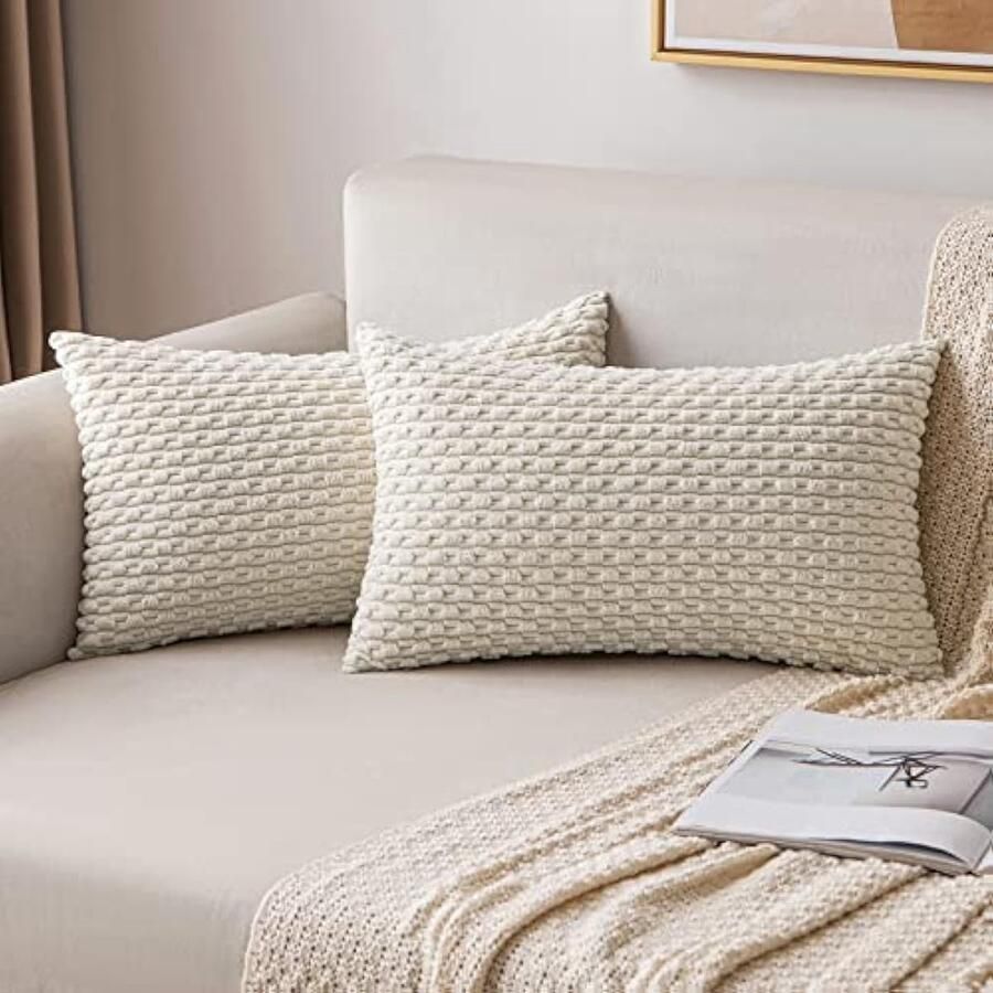 Selbro Corduroy fluwelen kussenhoes decoratieve kussenhoes moderne bankkussenhoes zacht voor bank woonkamer slaapkamer set van 2 30 x 50 cm crèmewit