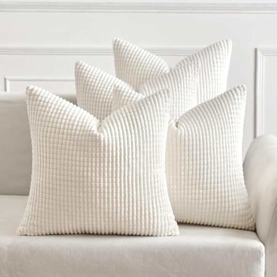 Selbro Decoratieve kussenhoezen voor bank Granula Moderne zachte duurzame vierkante kussenhoezen voor woonkamer slaapkamer thuis stoel 16x16 inch 4 x 40 cm wit