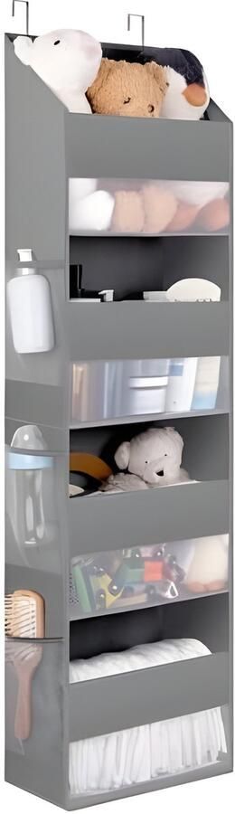 Selbro Deurhanger Organizer met 4 Vakken en 6 Zijvakken van Gaas Grijze Hangende Opbergoplossing voor Babyartikelen Baden Handdoeken en Meer Eenvoudig te Monteren en Lichtgewicht