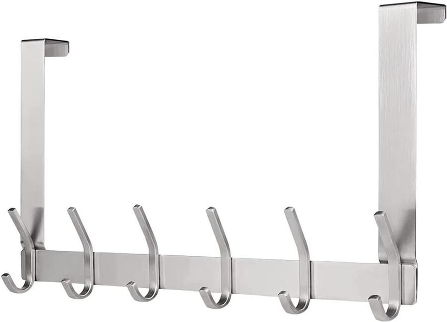 Selbro Deurkapstok met 12 haken roestvrij staal deurhaken om op te hangen deurvouw tot 4 5 cm kledinghaak handdoekhouder kledinghanger opslag voor badkamer hal slaapkamer zilver