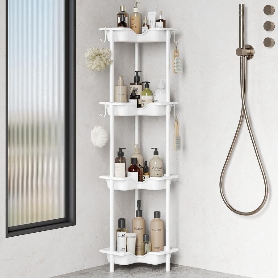 Selbro Doucherek zonder boren met verstelbare planken en haken voor badkameropslag