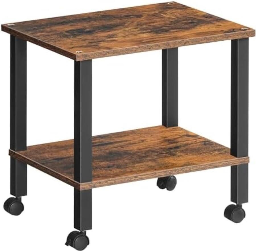 Selbro Druktafel met vergrendelbare wielen printerstandaard onder bureau 38 x 28 x 38 cm donkerbruin en zwart