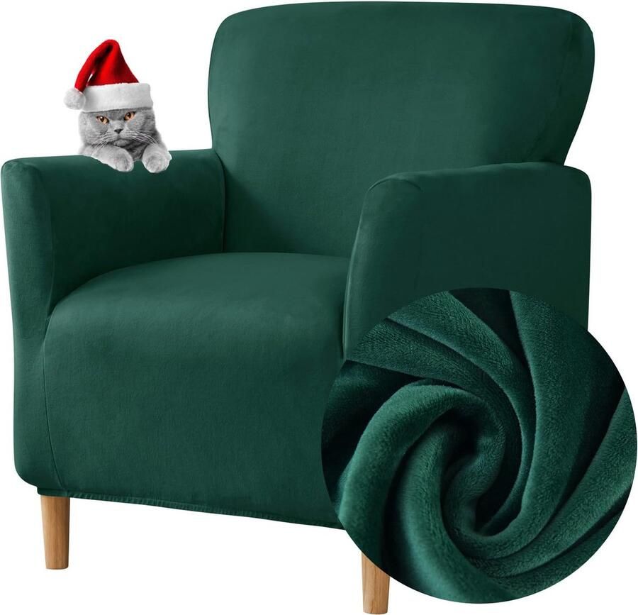Selbro Elastische Donkergroene Fluwelen Fauteuilhoes met Armleuning Bescherming