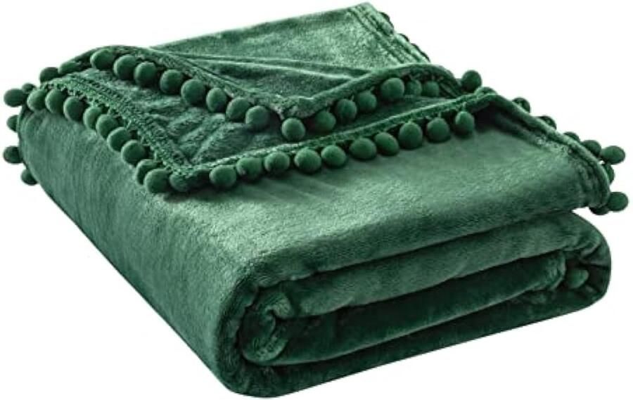 Selbro Flanellen Fleece Deken Fluweelzacht Warm met Bobbeldeken voor Bed Bank Slaapkamer Balkon Reizen Babyfles 220 x 240 cm Donkergroen Verpakking van 1