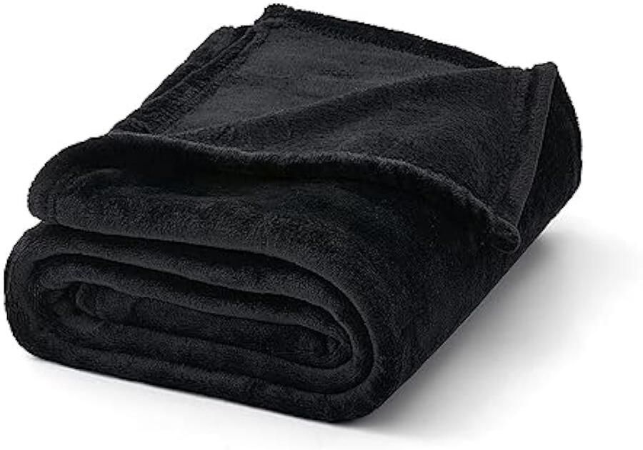 Selbro Flanellen Fleece Deken Zacht Pluizig Effen Kleur Comfortabel Pluche Warm en Gezellig voor Bed Bank Slaapkamer Tweepersoonsbed Zwart 150x200cm