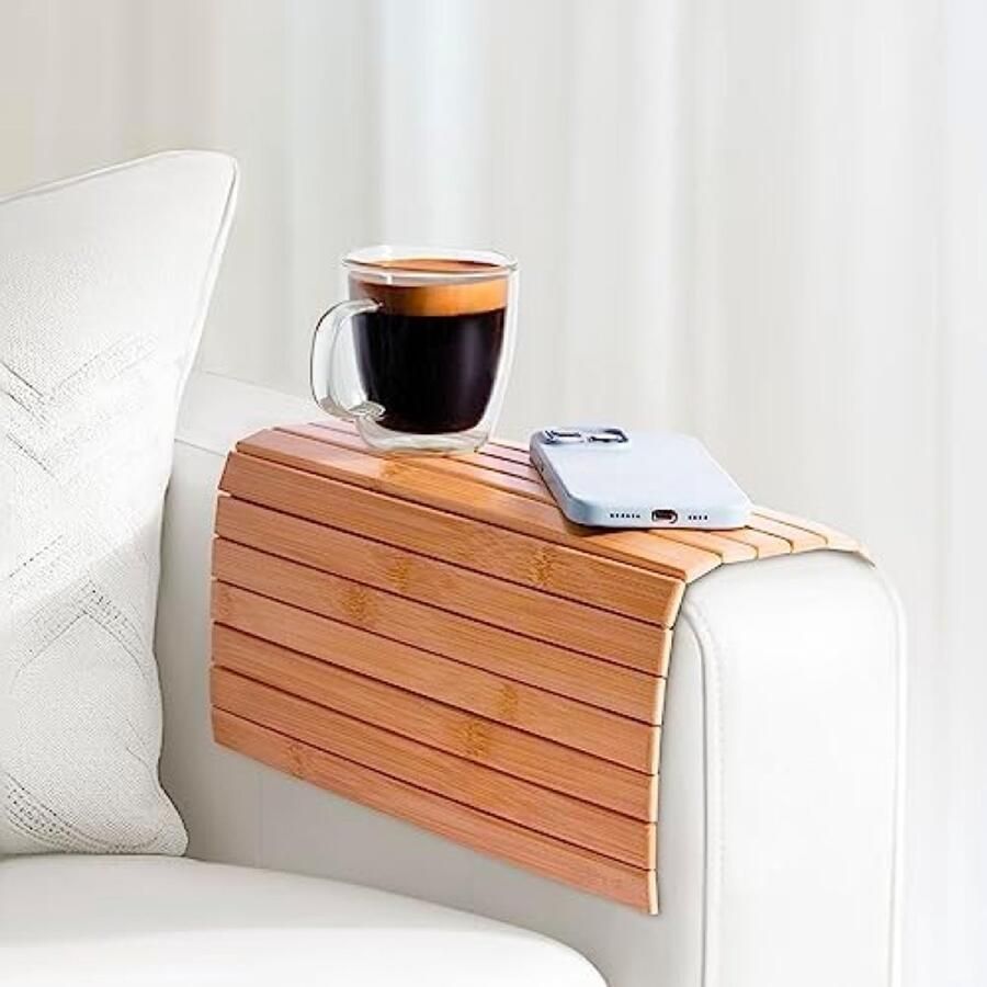 Selbro Flexibel Houten Bankblad voor Elke Armleuning FSC -gecertificeerd Bamboe Antislip & Verstelbaar Ideaal voor Snacks Drankjes & Laptop Gemakkelijk Schoon te Maken