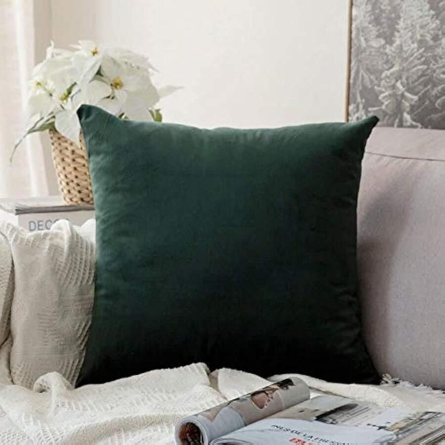 Selbro fluweelzachte decoratieve vierkante kussensloop kussenhoezen kussenslopen voor woonkamer bank slaapkamer met onzichtbare rits 60 cm x 60 cm 24 x 24 inch 1 stuk donkergroen