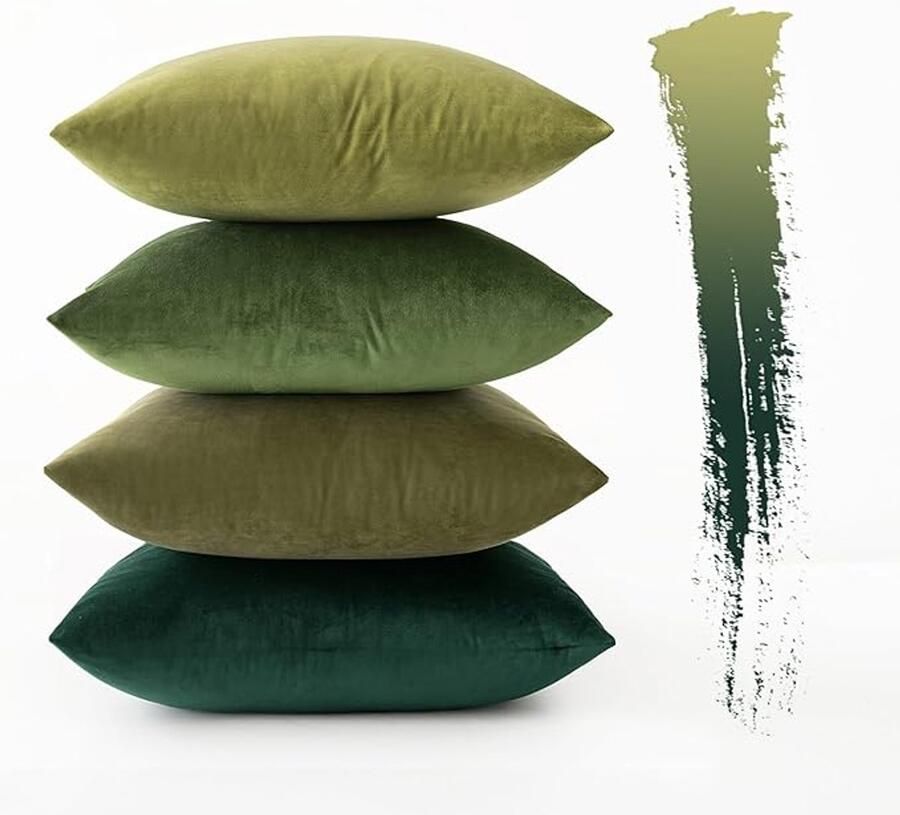 Selbro fluweelzachte decoratieve vierkante kussensloop kussenhoezen luxe kussenslopen voor woonkamer bank slaapkamer met onzichtbare rits 61 x 41 cm 4 stuks bosgroen