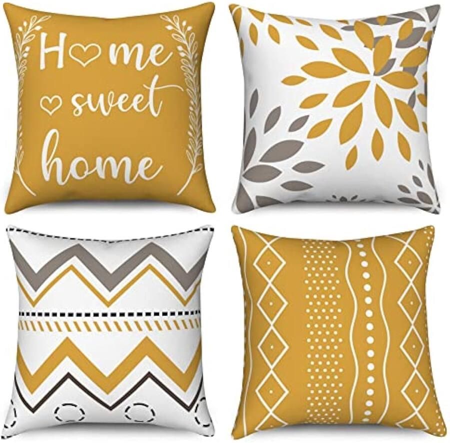 Selbro Gele Kussenslopen 45 x 45 cm set van 4 thuis zoet huis bloemen boho geometrische decoratieve Kussenslopen moderne boerderij linnen Kussenslopen voor sofa bank tuin buiten woondecoratie