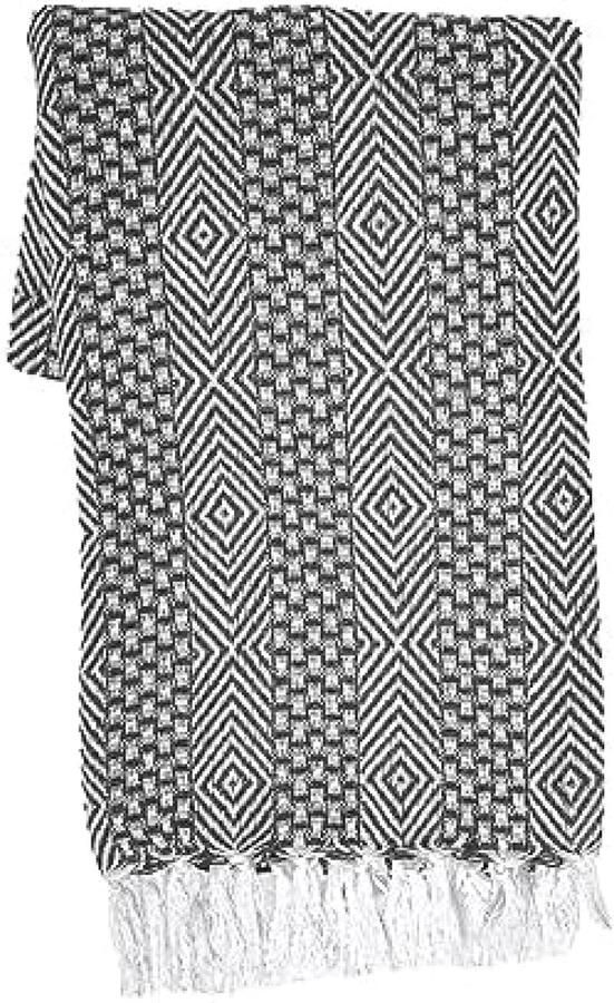 Selbro Geweven Katoenen Boerderijdeken 50x60 inch Decoratieve Deken met Kwastje voor Bank en Bed Koolgrijs
