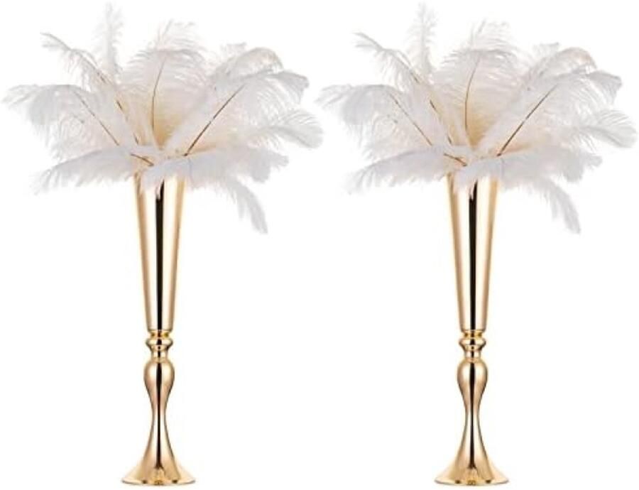 Selbro Gouden vaas voor bruiloft centerpieces: 2 stuks 55 5 cm hoge bloem trompet vazen metalen standaard voor gouden bruiloften tafel centerpieces verjaardagsfeestje verjaardag decoraties