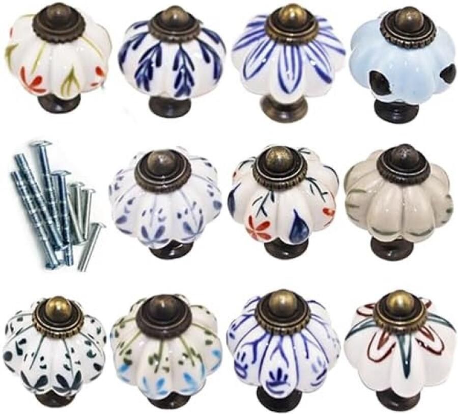 Selbro Handgeschilderde keramische knoppen 11 stuks kleurrijke porseleinen handgrepen ronde pompoenkast knoppen voor doe-het-zelf dressoir kledingkast meubels decor