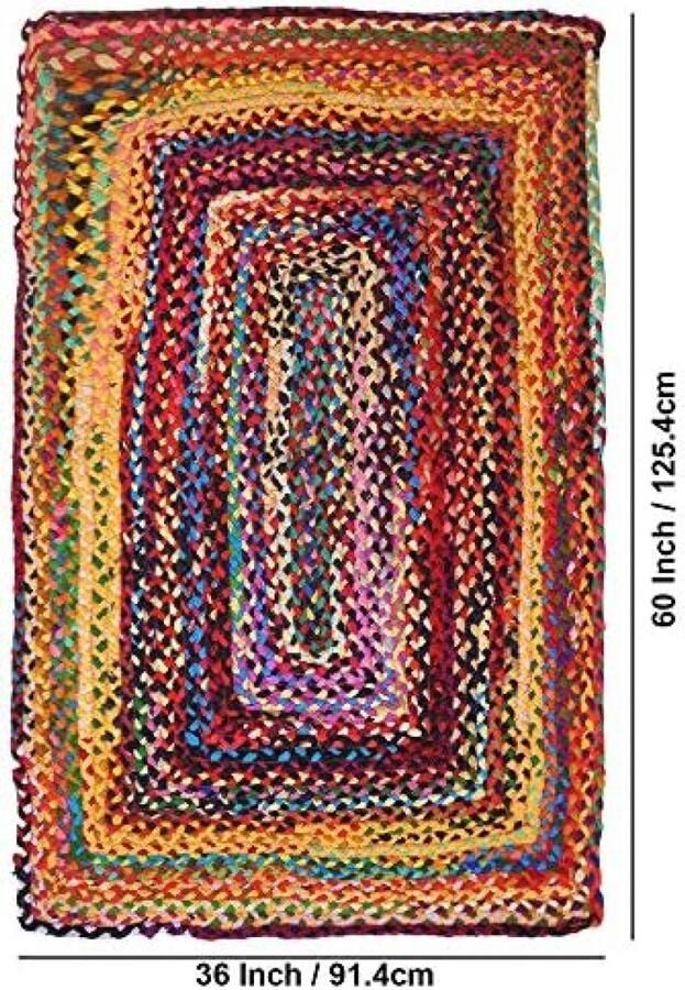 Selbro Handgeweven Veelkleurig Tapijt voor Slaapkamer en Woonkamer Gerecycled Jute Rag 5x3 voet