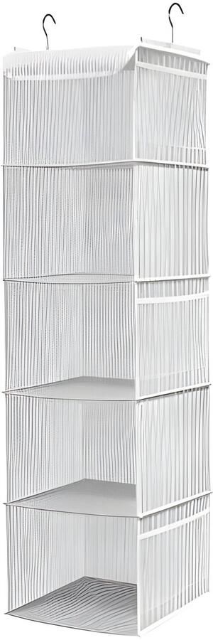Selbro Hangende Garderobekast Opslag Organizer met 5 Planken en 6 Zakken voor Kleding en Schoenen Gestreept Design (30x30x108 cm)