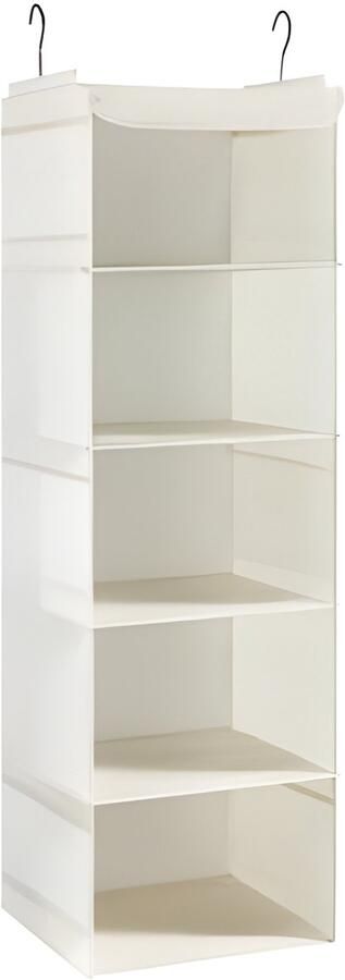 Selbro Hangende Garderobekast Organizer met 5 Opbergplanken en 6 Zakken Beige Kleur Kast Opbergsysteem voor Kleding en Accessoires 30x30x108 cm