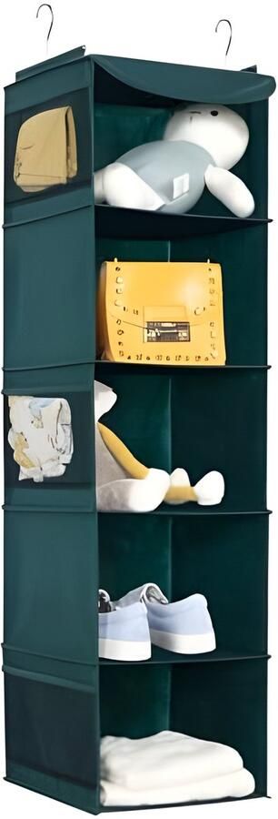 Selbro Hangende Kledingkast Organizer met 5 Planken en 6 Zakken Opbergoplossing voor Kleding en Schoenen Groen (30x30x108 cm)