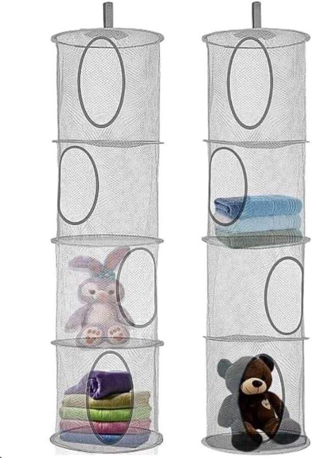 Selbro Hangende organizer 2 stuks 4 niveaus opbergen opvouwbaar hangend net opbergnet hangende opbergtas voor kinderen voor kinderkamer badkamer balkon (grijs)