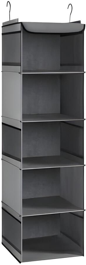 Selbro Hangkast Organizer met 5 Vakken en 6 Zijvakken Stoffen Opbergunit voor Kleding Schoenen en Accessoires Grijs (30x30x108 cm)