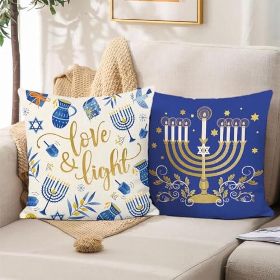 Selbro Hanukkah Kussenhoezen 2 stuks winter 45 x 45 cm liefde licht Joods blauw Kerstmis decoratieve Kussenhoezen sierkussenovertrekken voor bank woondecoratie