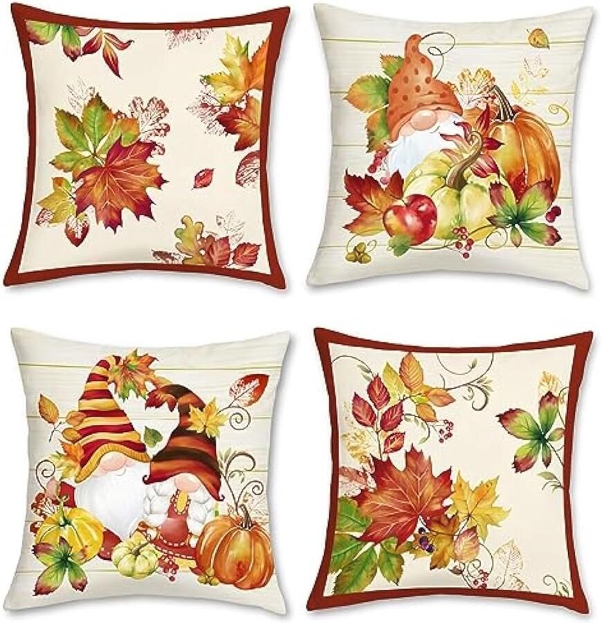 Selbro Herfstbladeren Kussenhoezen 45 x 45 cm pompoenkabouterblad decoratieve sierKussenslopen zachte fluwelen Kussenslopen voor slaapbank tuin patio decoratie set van 4