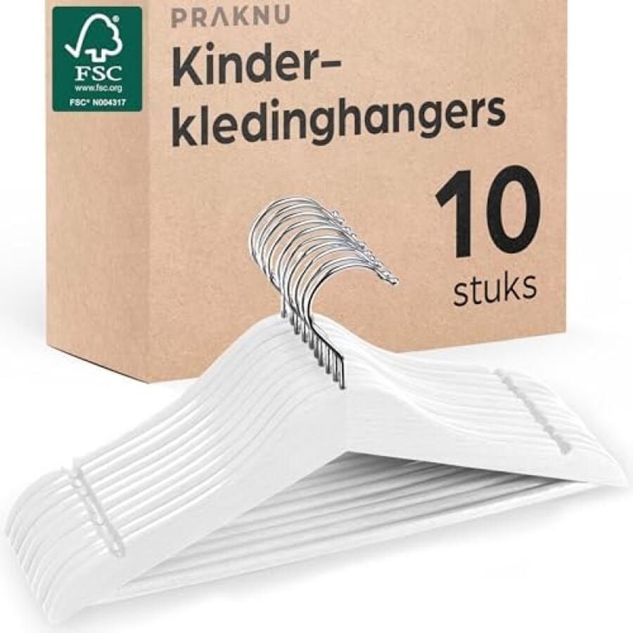 Selbro Houten Kinderkledinghangers Set van 10 Robuust FSC Beukenhout Met Inkepingen en Draaibare Haak