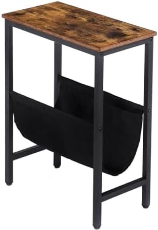 Selbro Industriële Bijzettafel met Opbergtas Nachtkastje voor Kleine Ruimtes Eenvoudige Montage Metalen Frame Houtlook Rustiek Bruin