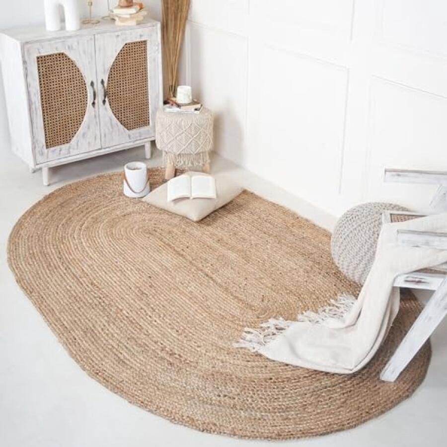 Selbro Jute tapijt voor woonkamer slaapkamer omkeerbare bio-vriendelijke runner tapijten indoor outdoor gevlochten tapijt 6x4 voet