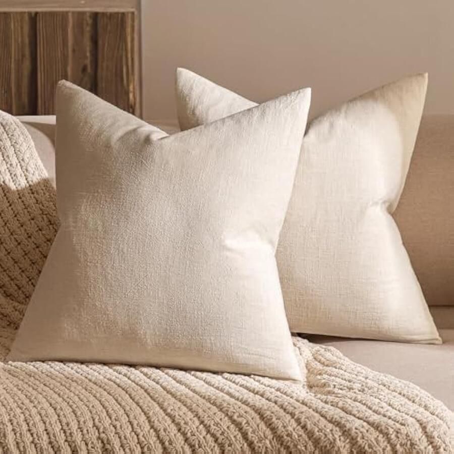 Selbro Kerst Kussenslopen 2 Stuks Hoogwaardige Linnen Decoratieve Kussenhoes Vierkant Woonkamer Kussen Bed Tweepersoonsbed Meubels Woonkamer Modern 50x50cm Lichtbeige
