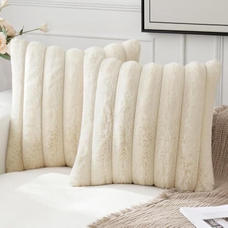 Selbro Kerstkussenhoezen Kunstbont Sierkussenhoezen Moderne Kussenhoezen voor Woonkamer Bank Slaapkamer 45 x 45 cm 18 x 18 Inch Beige